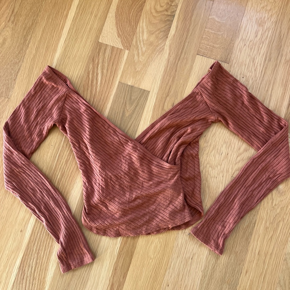 Reformation Terracotta Ribbed Long Sleeve Top